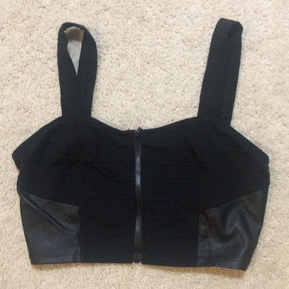 Black leather crop top